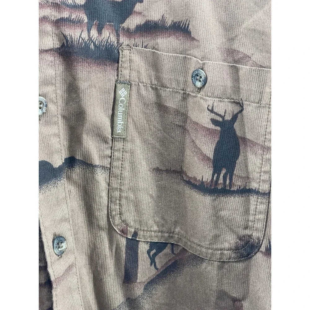 Columbia River Lodge Shirt XL Deer Print Button Up Brown‎ Hunting Outdoors